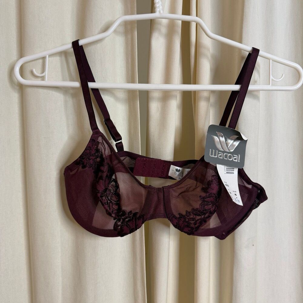 NWT 36B Wacoal Sheer Lace Underwire Bra burgundy
